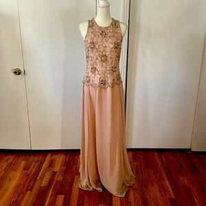 Cream, beaded formal dress, Size 8